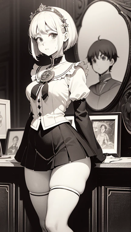 Mabel Attwell, Winsor McCay, Maurice Sendak, HELENE NYCE, Surrealism Mysterious Bizarre Fantastic Fantasy Sci-Fi, Japanese Anime, Stationery Country, Candy Keeper Miniskirt Beautiful High School Girl, perfect voluminous body, detailed masterpiece Hyper realistic sharp focus cinematic lighting zoom in embarrassing shy blushing close up cute coquettish real looking at viewer