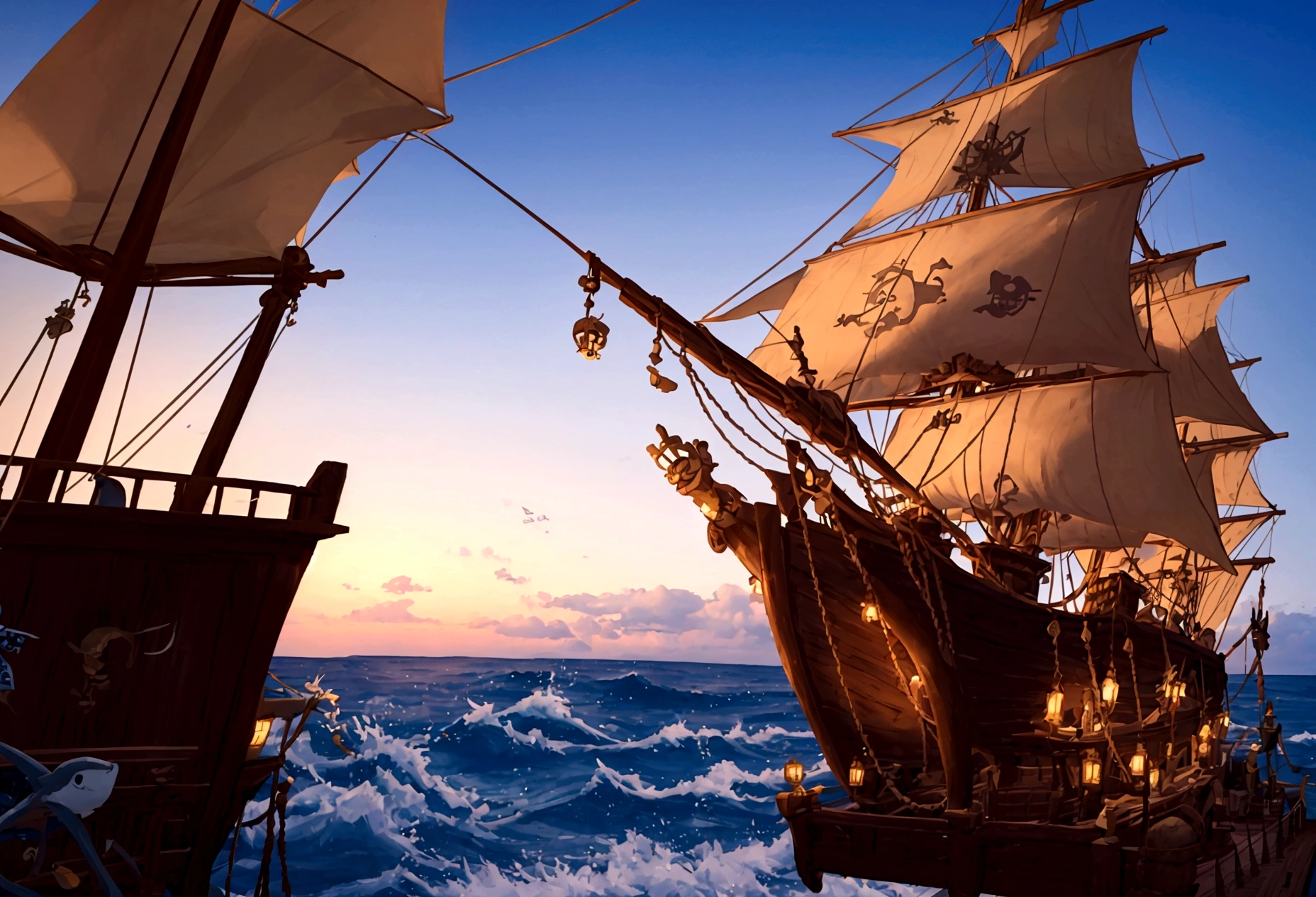I just want a Pirate Ship, FantasyStyle, dvd screenshot, cinematic lighting, realisitic