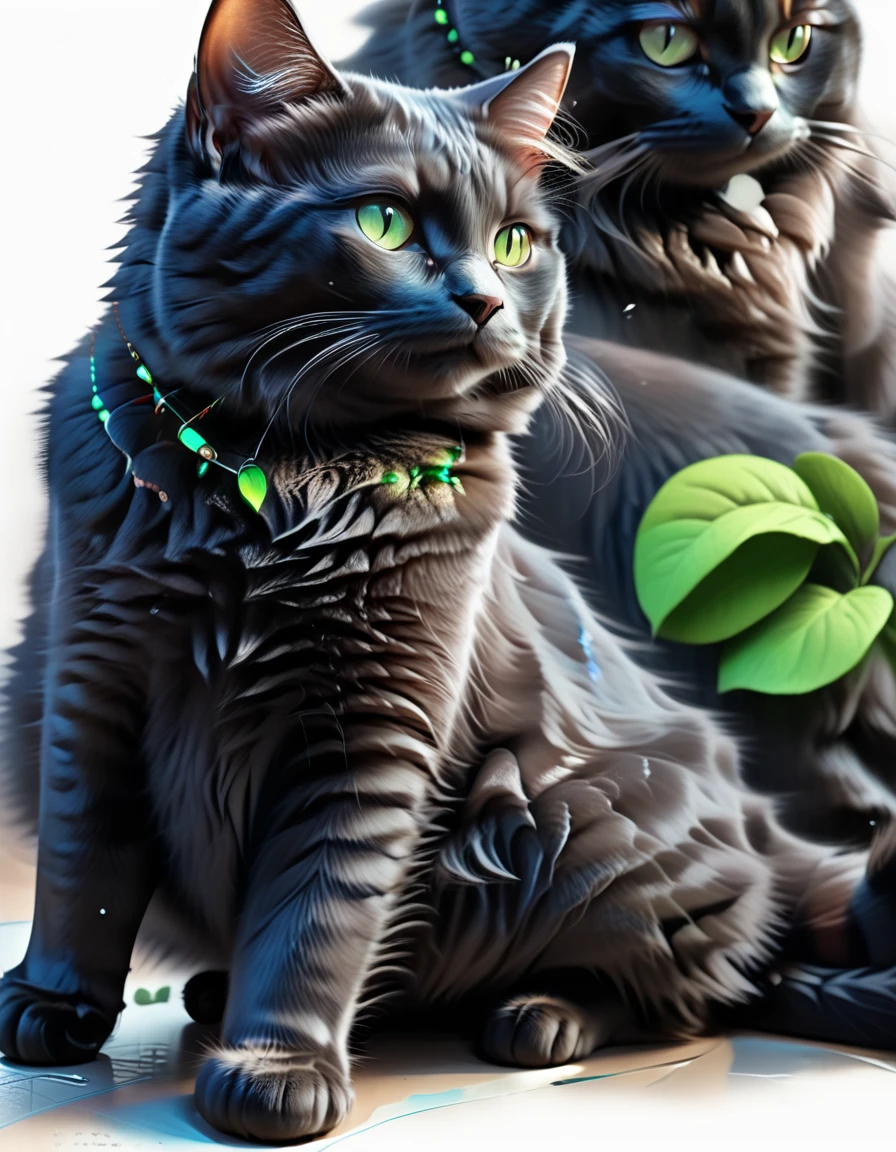 3D style cartoon, Cartoon style, Disney-Pixar Style, Digital Painting, White Background, Different positions, high quality, 最high quality, Masterpiece of Art, 8K.., One cat, Cute black cat , Dark Theme, Furry, not human, Cat whole body, Green and Blue Odd-Eye