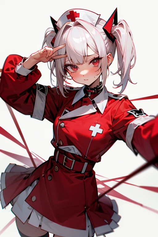 Short white hair, blush, nurse、Punk Fashion、Headbang 2.、Red clothes、Twin tails、sharp、