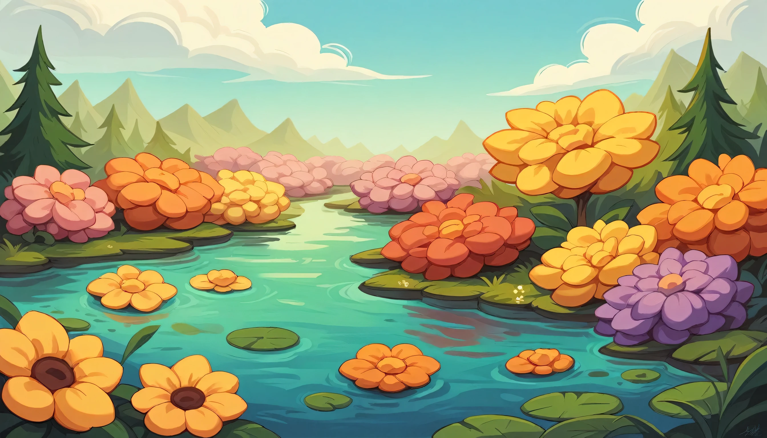 Immerse yourself in the dreamy ambiance of a vast lavender field bathed in the warm hues of a setting sun. Rows of fragrant lavender stretch to the horizon, creating a sea of purple blooms. Fluffy clouds painted in shades of pink and orange float lazily overhead, reflecting in a nearby pond. Bees buzz busily among the flowers, adding to the idyllic charm of this picturesque rural landscape.