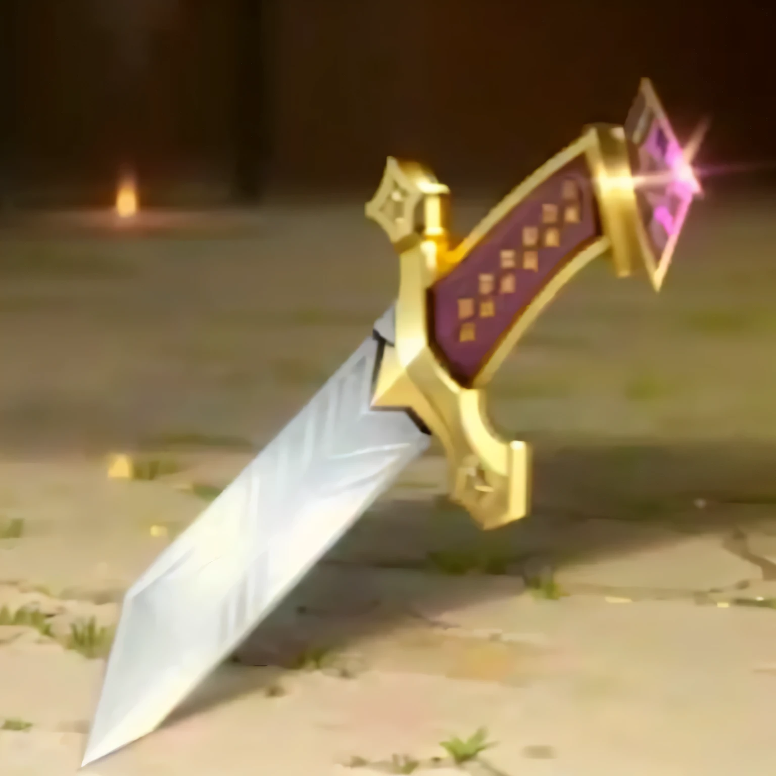 there is a knife that is laying on the ground with a pink stone, Shining Sword, dagger, Golden Sword, golden sword, shinning sword, Fantasy Sword, Magic Sword, Tech Legend Sword, Beautiful sword, jiang sword, Magic Sword, Great Sword, arabian sword, Armor Sword, Serrated Sword, knife, Great Sword, Steel Sword
