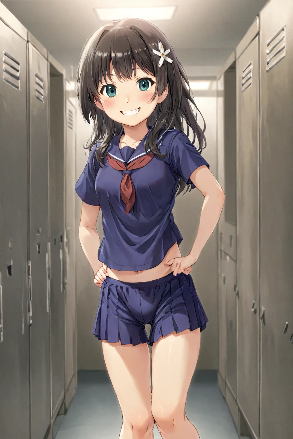 Saten Ruiko,Gym suit,Bloomers,locker room,着替えmiddle,underwear,behind,Cowboy Shot,smile,middle