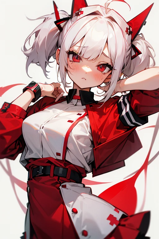 Short white hair, blush, nurse、Punk Fashion、Headbang 2.、Red clothes、Twin tails、sharp、