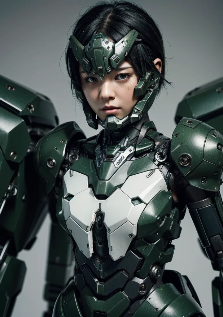 Textured skin, Very detailed, Attention to detail, high quality, 最high quality, High resolution, 1080P, hard disk, beautiful,(War Machine),beautifulサイボーグ女性,Mecha Cyborg Girl,Battle Mode,Girl with a mechanical body Black Hair Short Hair Boyish Dark green armor Soaked Face Change is over Met Off Steam coming out of the head Steam coming out of the whole body Painful expression Please open your mouth wide Snug-fitting headgear
