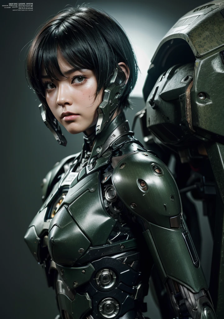 Textured skin, Very detailed, Attention to detail, high quality, 最high quality, High resolution, 1080P, hard disk, beautiful,(War Machine),beautifulサイボーグ女性,Mecha Cyborg Girl,Battle Mode,Girl with a mechanical body Black Hair Short Hair Boyish Dark green armor Soaked Face Change is over Met Off Steam coming out of the head Steam coming out of the whole body Painful expression Please open your mouth wide Snug-fitting headgear