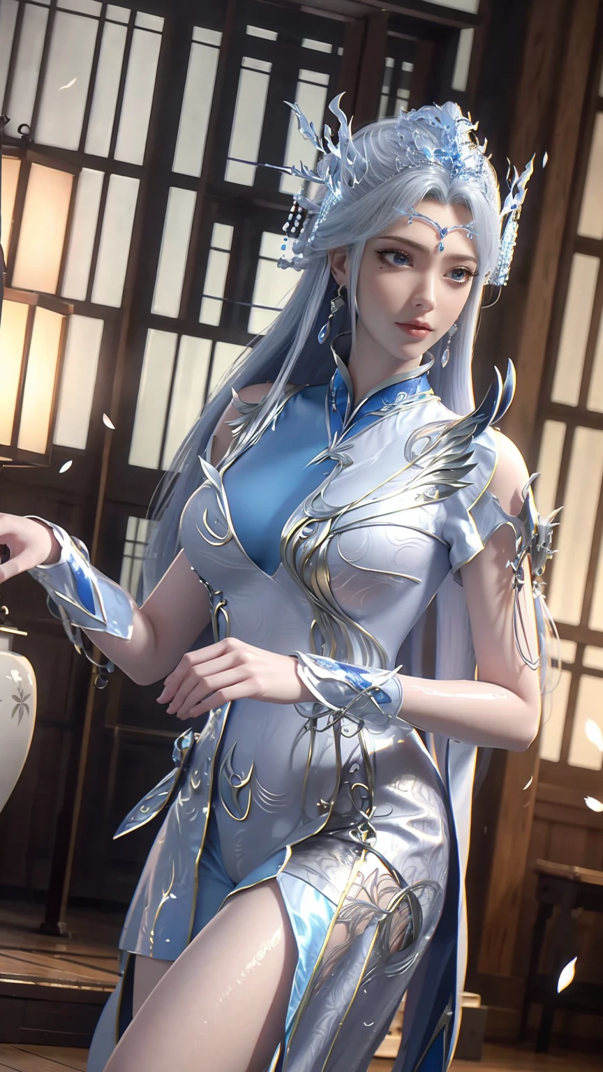 (Logo、masterpiece、8K、On the table、RAW photos、wonderful、最high quality、Photorealistic and hVery detailed CG integrated 8K wallpaper、high quality、Very detailed、Narrative Poems、Particle Effects、dynamic effect)、fantasy、 (1 beautiful woman、Pretty Face、serious、Beautiful and delicate eyes、Beautiful skin、Woman dancing gracefully:1.4)、头发在wind中飘舞、hair jump、camisole、Silver earrings、night、wind、snow and 霜、Very cold winter day、Bathtub side、wonderful scenery、美丽的自然wind光、night sky、wind、Cherry blossoms、Cherry blossomsの花びらが舞っている、Fubuki Sakura、Falling Flowers,Suspender Pajamas,Lace-edged pajamas,Full body capture,Wet all over,Water Magic,Wet,Silver long hair,Gauze on body