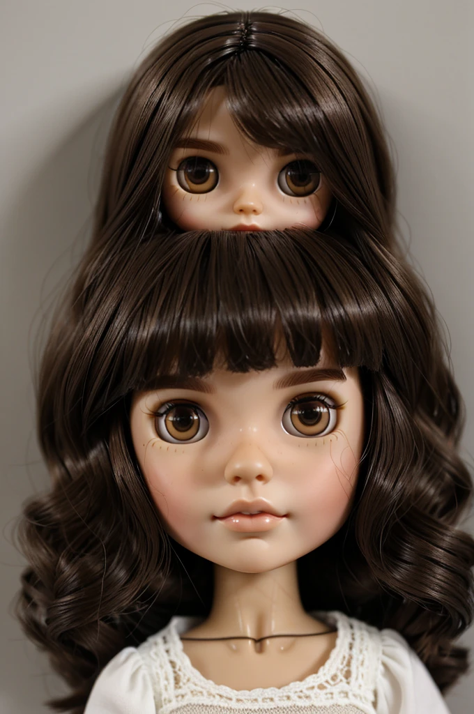 blythe doll with short dark brown hair, Dark brown eyes, dark brown hair, light brunette