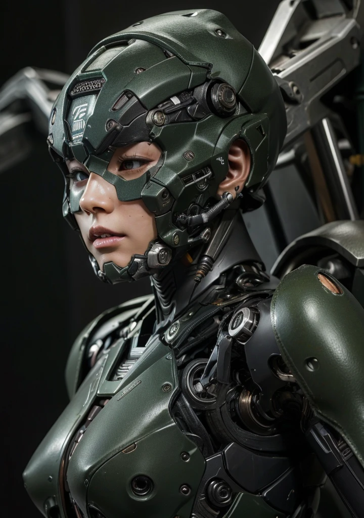 Textured skin, Very detailed, Attention to detail, high quality, 最high quality, High resolution, 1080P, hard disk, beautiful,(War Machine),beautifulサイボーグ女性,Mecha Cyborg Girl,Battle Mode,Girl with a mechanical body Black Hair Short Hair Boyish Dark green armor Soaked Face Change is over Met Off Steam coming out of the head Steam coming out of the whole body Painful expression Please open your mouth wide Snug-fitting headgear Black inner suit