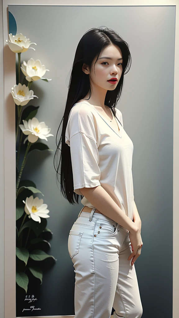 Best image quality， masterpiece， Ultra-high resolution， （Honesty：1.4）， Light Solution， 1 girl，Full Body Love，White shirt，Shabby jeans，White sneakers， Dark， dark， despair， mercy， Lovely， light， Tears， teardrop， （The clothes are torn：1.5）， （Wet clothes：1.4）， Expose bare shoulders， Real rain， Wet hair,