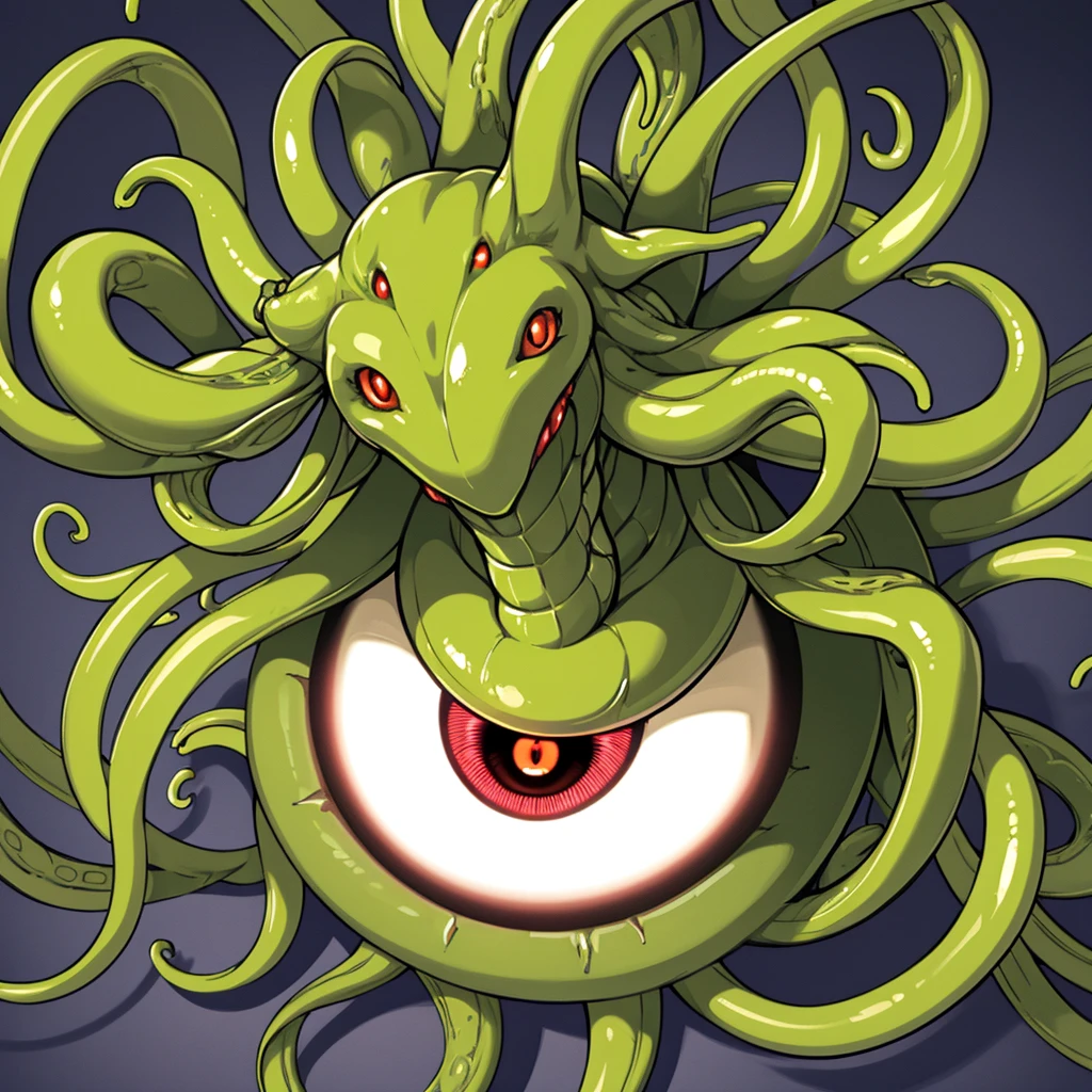 (No humans)、An alien tentacle creature with tentacles branching out from a central body with a single large eye、From above