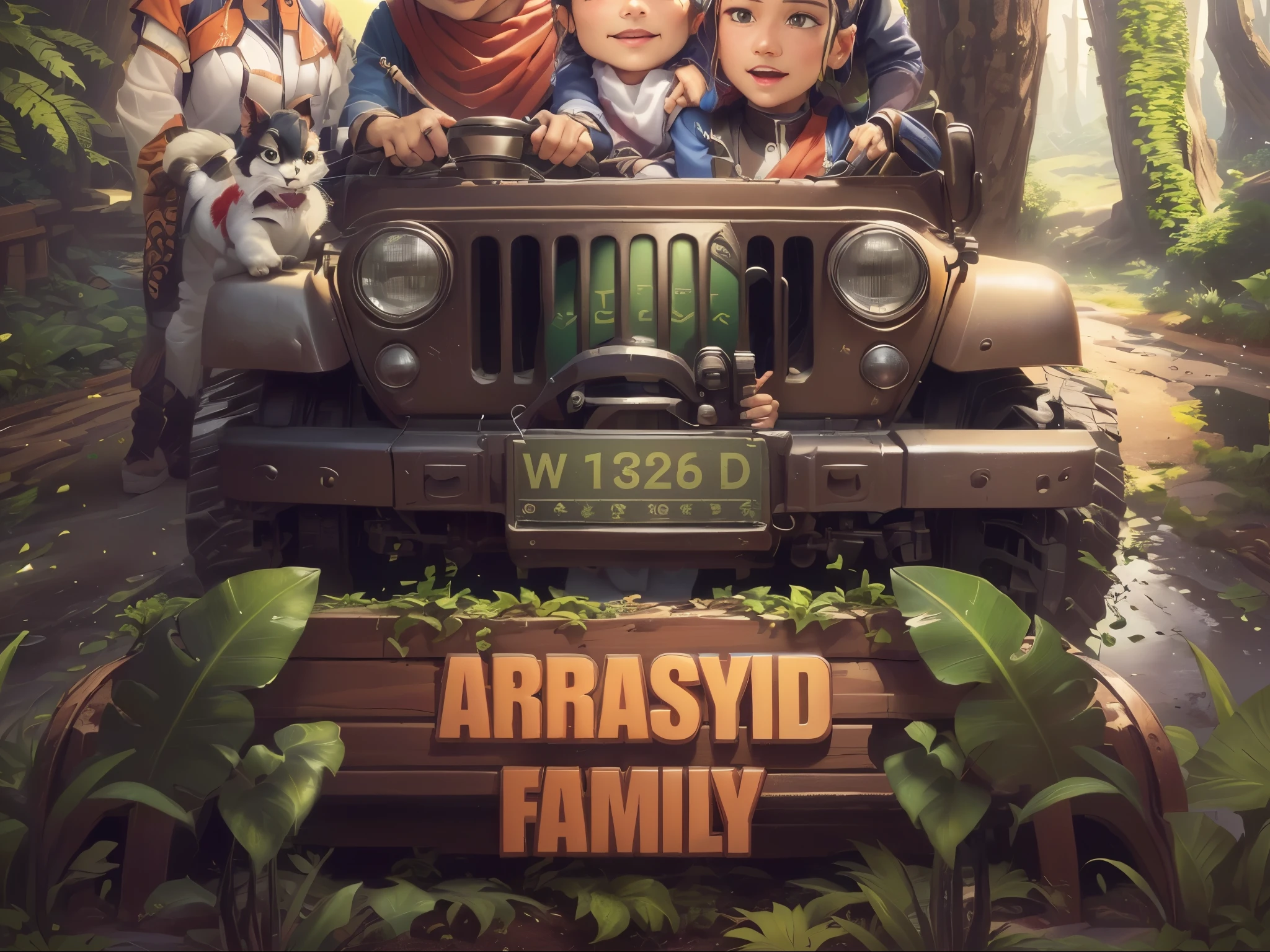 ARRASYID FAMILY. a close up of a sign with a bunch of plants in front of it, farmville, family guy style, family friendly, album art, arney freyag, avatar image, arasaka, kimberly asstyn, アニメ, official artwork, family photo, appalling, happy family, header text”, riyahd cassiem, adult