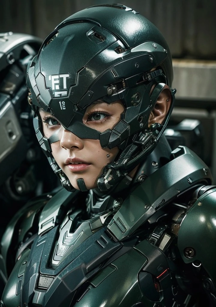 Textured skin, Very detailed, Attention to detail, high quality, 最high quality, High resolution, 1080P, hard disk, beautiful,(War Machine),beautifulサイボーグ女性,Mecha Cyborg Girl,Battle Mode,Girl with a mechanical body Black Hair Short Hair Boyish Dark green armor Sweaty and wet face Change is over Met Off Steam coming out of the head Steam coming out of the whole body Painful expression Please open your mouth wide Snug-fitting headgear Black inner suit Full body portrait from the front