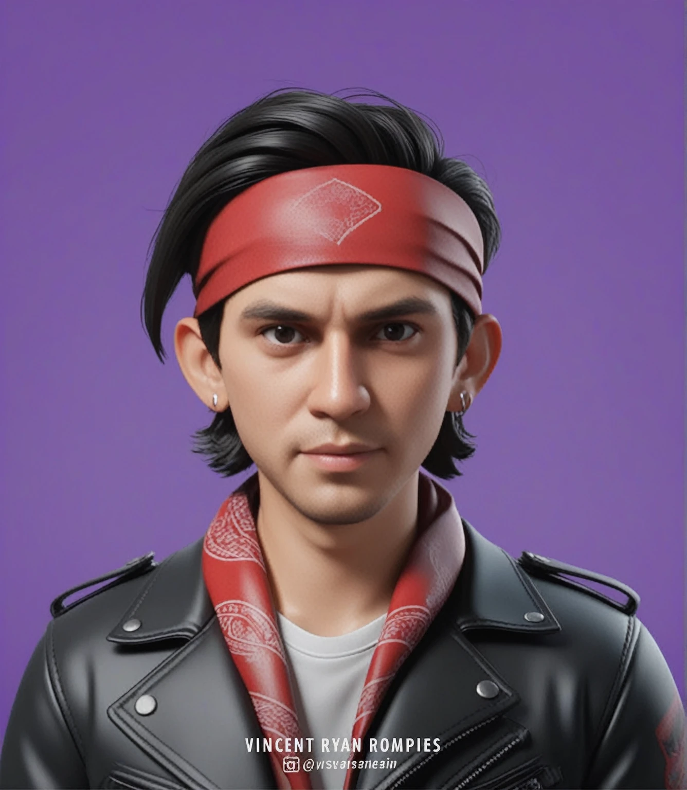 a close up of a man wearing a leather jacket and bandana, inspired by Rudy Siswanto, portrait of jughead jones, character headshot portrait, hyperrealism artstyle, 8k portrait render, realism artstyle, portrait of apex legends, 3 d render of jerma 9 8 5, inspired by Oka Yasutomo, small character. unreal engine 5