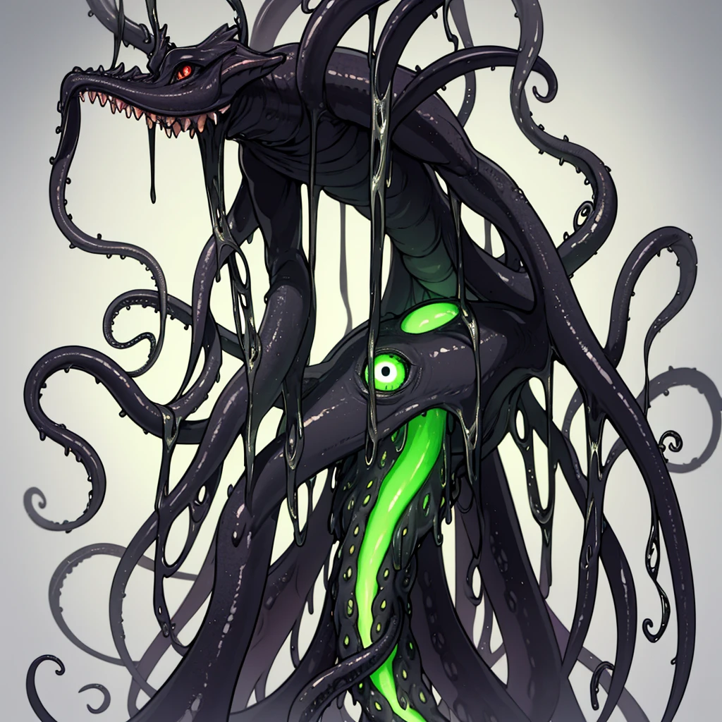 (No humans)、An alien tentacle creature with tentacles branching out from a central body with a single large eye、From the side