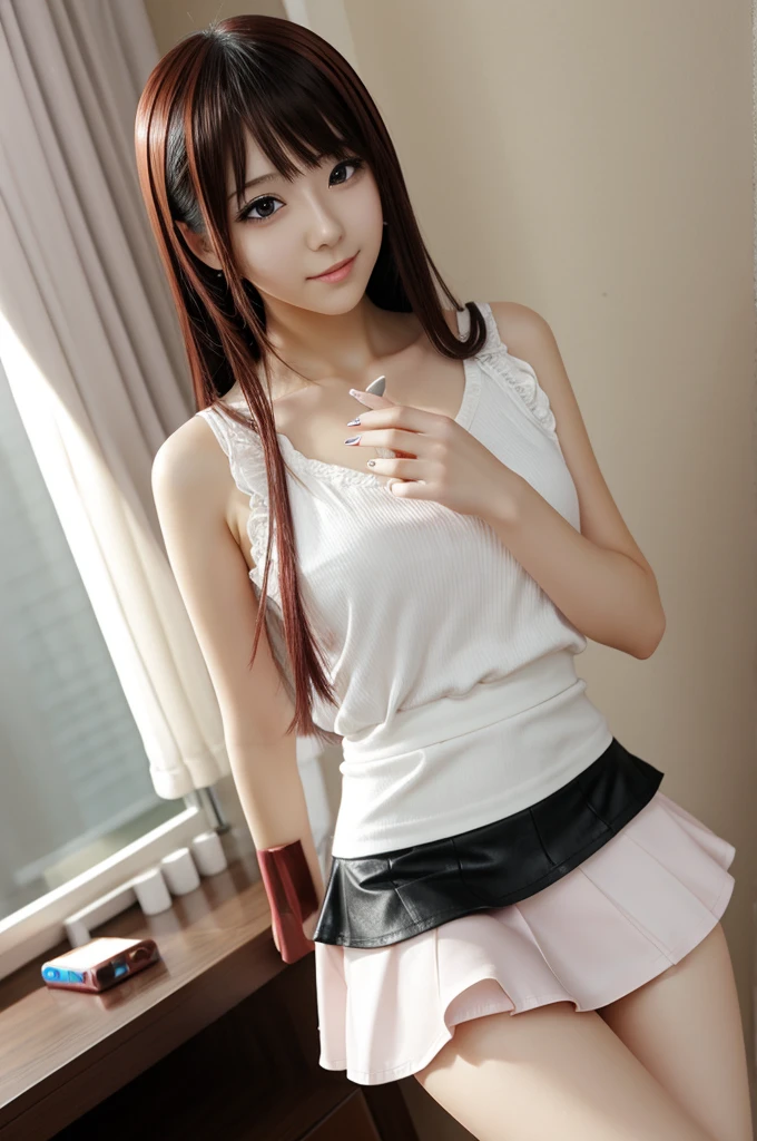 Sensual soaked furri anime girl with short rogo-colored fake nails and short skirt