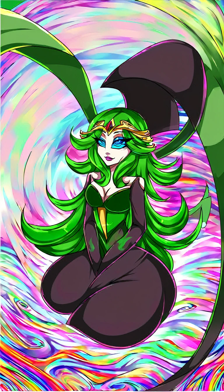 divine beautiful dlyad girl, green hair, full body, personified, fantasy, expressive eyes, beautiful face, ethereality, psychedelic, psychedelic delusion, trippy, playfully, masterpiece 