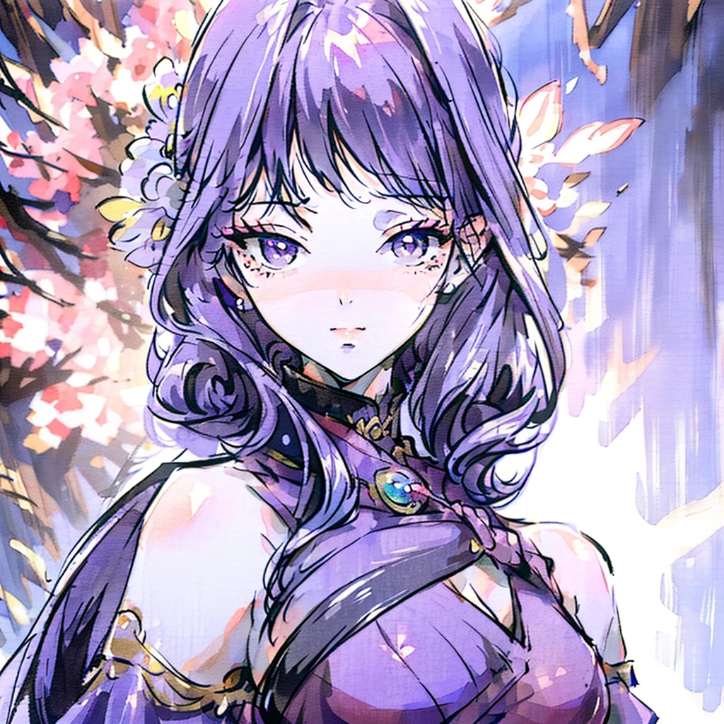 beautiful detailed girl, 1girl, purple hair, purple eyes, large breasts, (best quality,4k,8k,highres,masterpiece:1.2),ultra-detailed,(realistic,photorealistic,photo-realistic:1.37),extremely detailed face and eyes,long lashes,sakura matou,intricate details,vibrant colors,cinematic lighting,dramatic shadows,fantasy art,digital painting,illustration