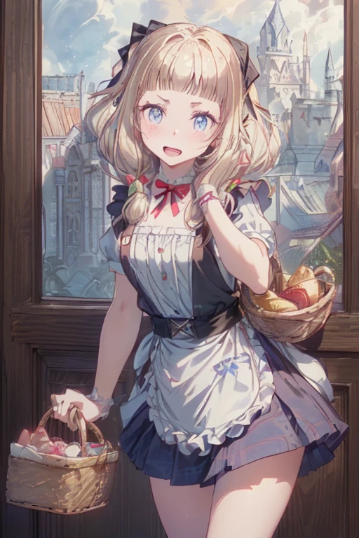 (perky chest:1.2), (pointed chest:1.2),(((Black Tunic:1.3))),(((cakes and bread in the basket),Cute and beautiful girl,Cute round face,Cute smile,with blush cheeks,Red Lip,a girl 22 years old, nsfw:1.2, beautiful body:1.3), shinny skin, BREAK, ((alice in the wonderland:1.3, cute, kawaii, lovely, funny, a girl falling down from sky:1.3, girl flying in sky:1.2, girl floating in air:1.3, rolling upskirt by wind:1.5, (with sparkling eyes and a contagious smile),open mouth, Looking at Viewer, surprised, putting hands on crotch over the skirts:1.35)), BREAK, ((floating things as follows:1.3, PlayingCards, Trump, tea cup, tea pot, tea spoons, pocket watch:1.3, lip sticks, candies:1.2, cookies, jam bottles, classical door_keys)), ((long purply_Blue dress :1.5, wearing long flaired skirt:1.3, the skirt is blowing:1.3, cute White Apron, black stockingedium long platinum-blonde hair:1.2, twin tail hair:1.6, tied hair with a large ribbon), (Blue eyes, bright pupils with highlights, detailed eyes), (lying down on your back:0.7, spreading legs with rising up straight:0.7), sexy posture, fantastic colorful art, (fantasy art:1.2, wondered images), ((correct anatomy:1.5, perfect anatomy:1.3, correct hand, small foot:1.2)),