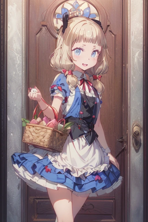 (perky chest:1.2), (pointed chest:1.2),(((Black Tunic:1.3))),(((cakes and bread in the basket),Cute and beautiful girl,Cute round face,Cute smile,with blush cheeks,Red Lip,a girl 22 years old, nsfw:1.2, beautiful body:1.3), shinny skin, BREAK, ((alice in the wonderland:1.3, cute, kawaii, lovely, funny, a girl falling down from sky:1.3, girl flying in sky:1.2, girl floating in air:1.3, rolling upskirt by wind:1.5, (with sparkling eyes and a contagious smile),open mouth, Looking at Viewer, surprised, putting hands on crotch over the skirts:1.35)), BREAK, ((floating things as follows:1.3, PlayingCards, Trump, tea cup, tea pot, tea spoons, pocket watch:1.3, lip sticks, candies:1.2, cookies, jam bottles, classical door_keys)), ((long purply_Blue dress :1.5, wearing long flaired skirt:1.3, the skirt is blowing:1.3, cute White Apron, black stockingedium long platinum-blonde hair:1.2, twin tail hair:1.6, tied hair with a large ribbon), (Blue eyes, bright pupils with highlights, detailed eyes), (lying down on your back:0.7, spreading legs with rising up straight:0.7), sexy posture, fantastic colorful art, (fantasy art:1.2, wondered images), ((correct anatomy:1.5, perfect anatomy:1.3, correct hand, small foot:1.2)),