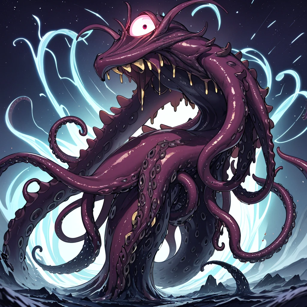 (No humans)、An alien tentacle creature with tentacles branching out from a central body with a single large eye