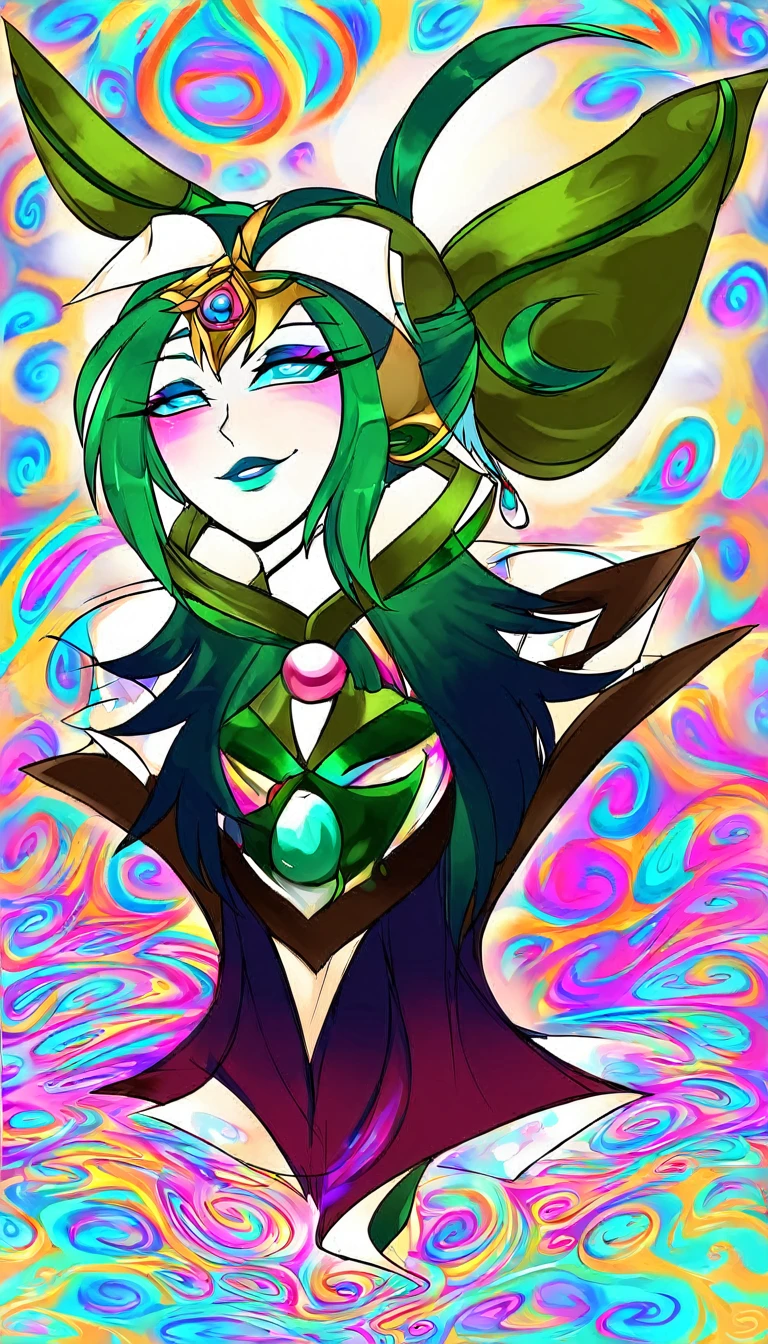 divine beautiful dlyad girl, green hair, full body, personified, fantasy, expressive eyes, beautiful face, ethereality, psychedelic, psychedelic delusion, trippy, playfully, masterpiece