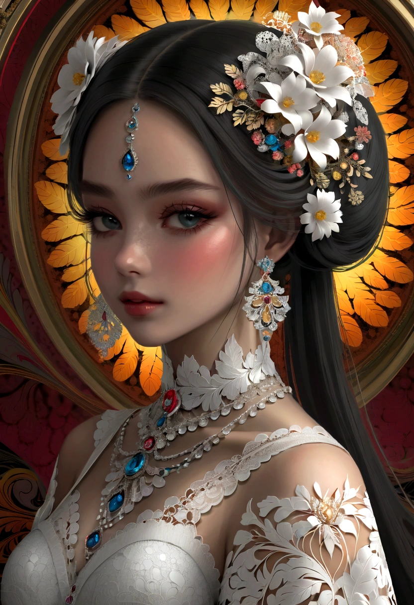 (masterpiece, Top quality, best quality, Official Art, beautiful and aesthetic:1.2), (1 Girl), twintails, Extremely detailed,(Fractal Art:1.3),rich and colorful,The most detailed,Upper Body, [Lace],[Jewelry],[flower],