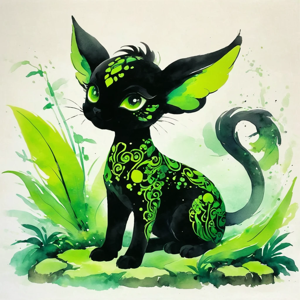 Chinese ink painting style,Zygarde comes in black and neon green