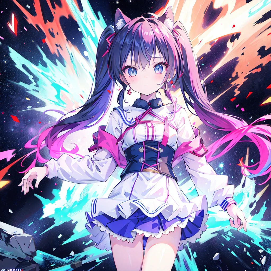 masterpiece, best quality:1.2),anime style:1.8, 1girl, solo, Ultra-detailed, best quality,High saturation, gradient, colorful,magic, vivid colors ,perfect face,Bangs, twin tails 