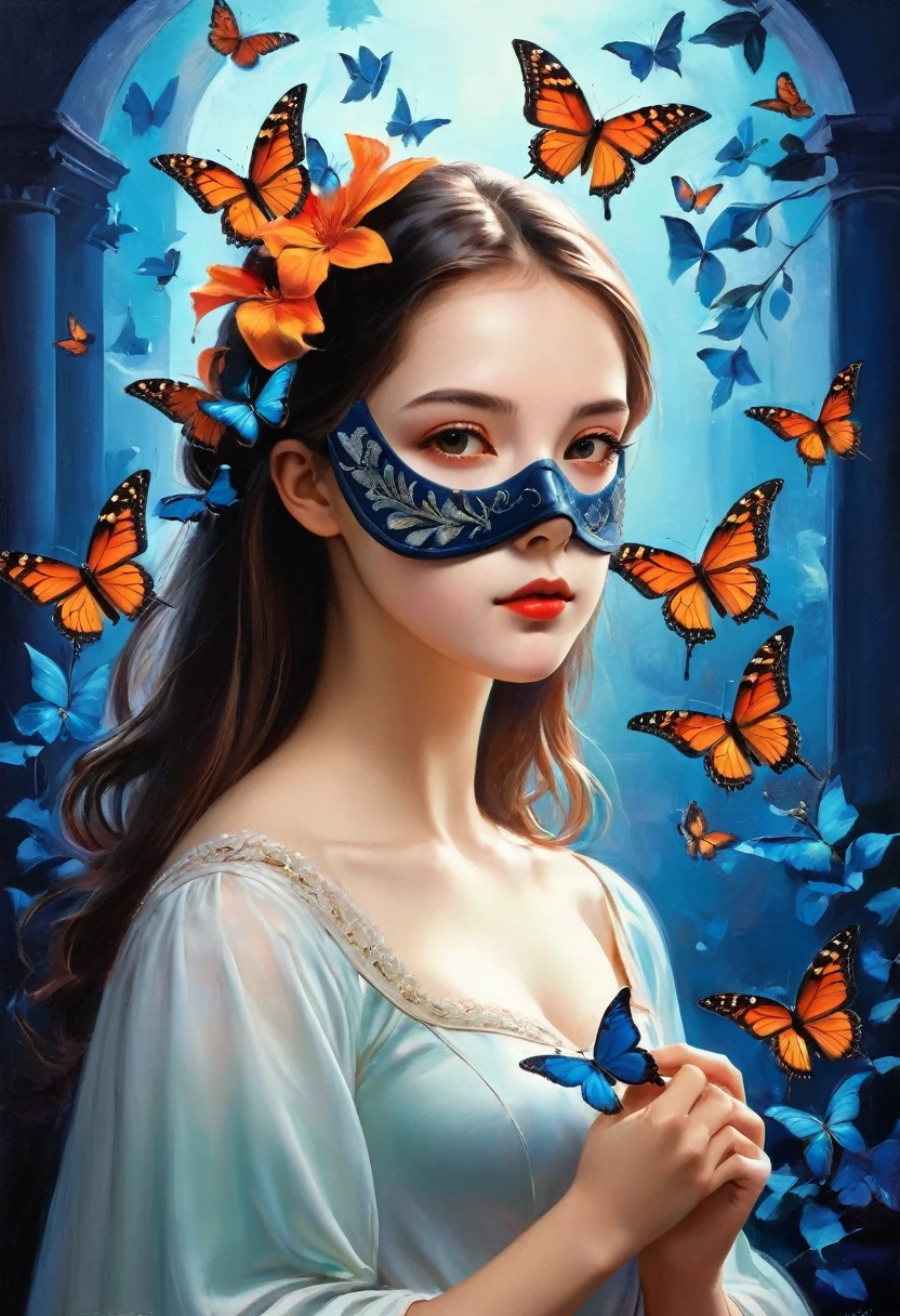 ((masterpiece, best quality:1.2), 1 Girl, Solitary,Looking at the audience,A girl with a mask and butterflies