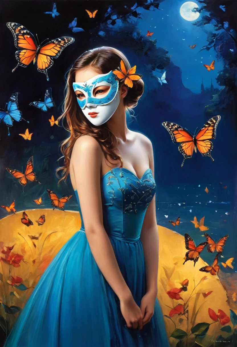 ((masterpiece, best quality:1.2), 1 Girl, Solitary,Looking at the audience,A girl with a mask and butterflies