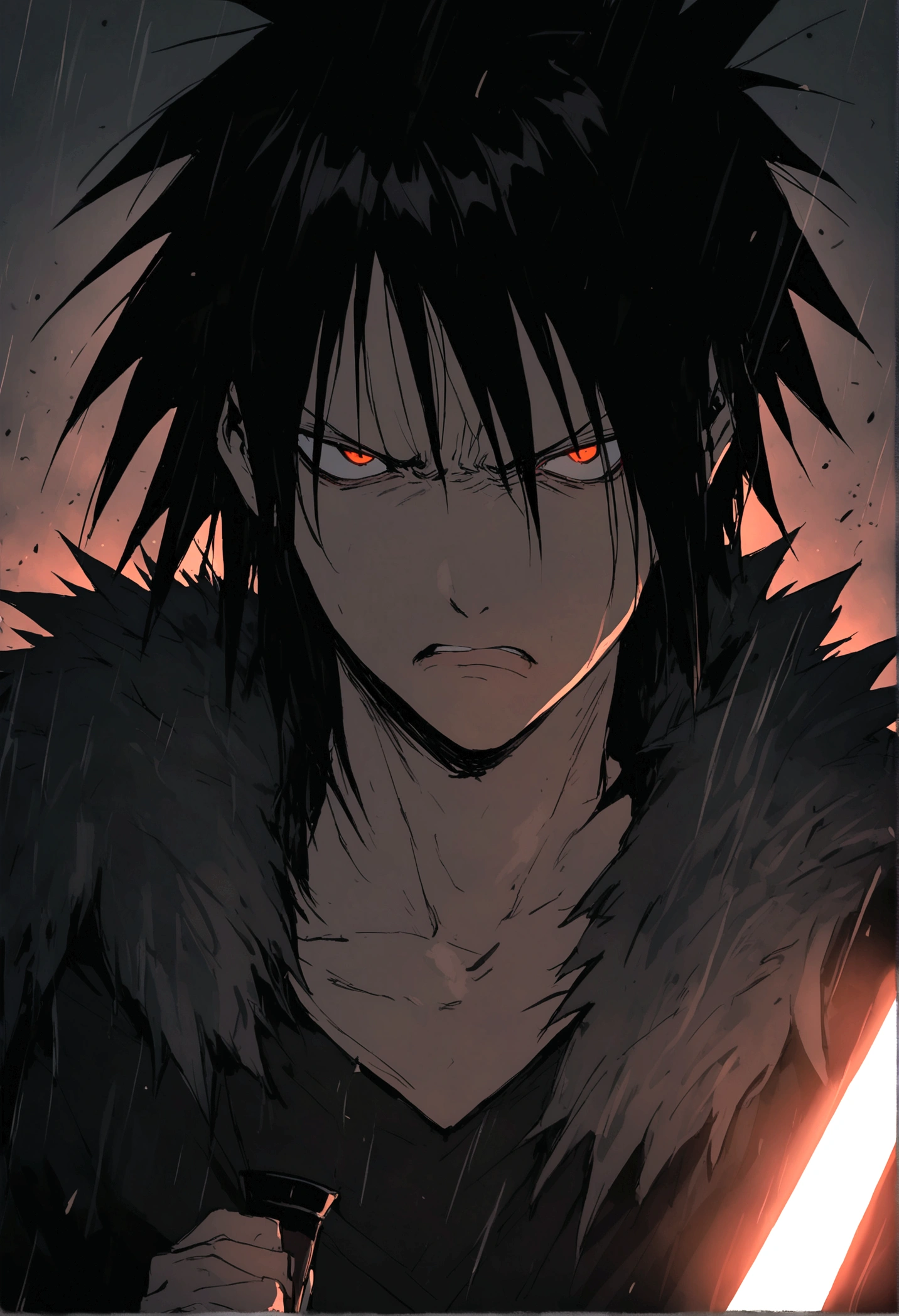 sasek uchiha, with dagger, upper body, sharingan, angry