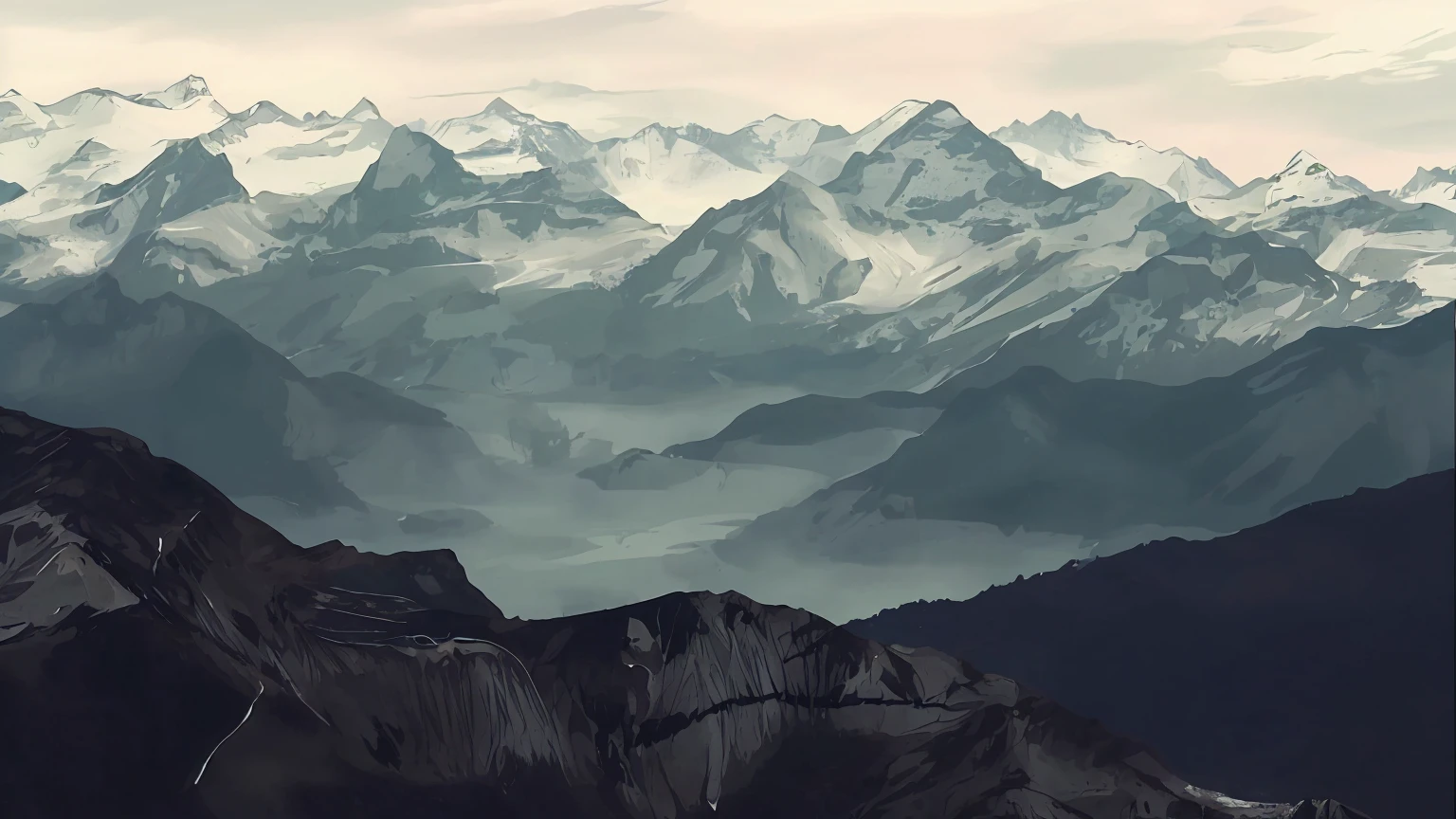 There are several snow-capped mountains in the distance, Mountain View,