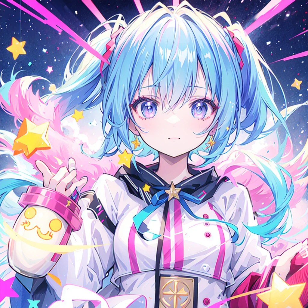 masterpiece, best quality:1.2),anime style:1.8, 1girl, solo, Ultra-detailed, best quality,High saturation, gradient, colorful,magic, vivid colors ,perfect face,Bangs, twin tails 