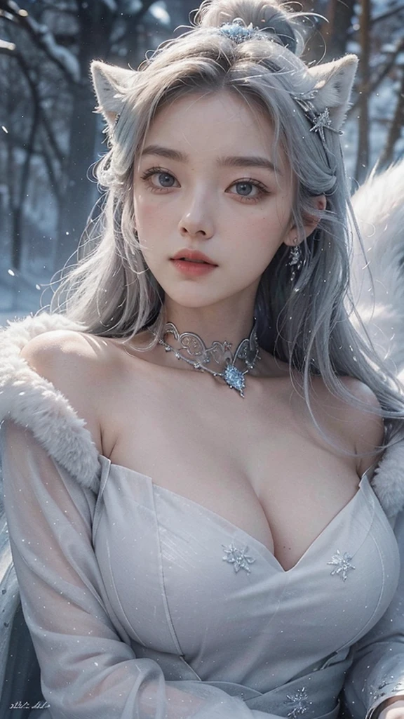 snow blizzard snowstorm, female, the body, sun light, shaved open pubis, haircut white hairs, a lot of snowflakes, in the snow ice crystalls, super detailed, anatomically correct, masterpiece composition, , face perfect cute woman sweet beautifull, wearing white fur cloak, thick white vapor fog smoke clouds wind, white skin, bright pink blush,  front view, fullbody, snowflakes crown, wearing crystal white transparent,nude ,show breast and tits,full body naked,show ass