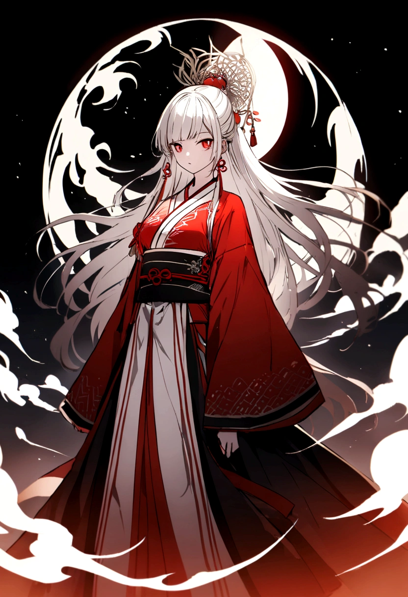 Create cool Asian Design red white black with tress and The Moon
