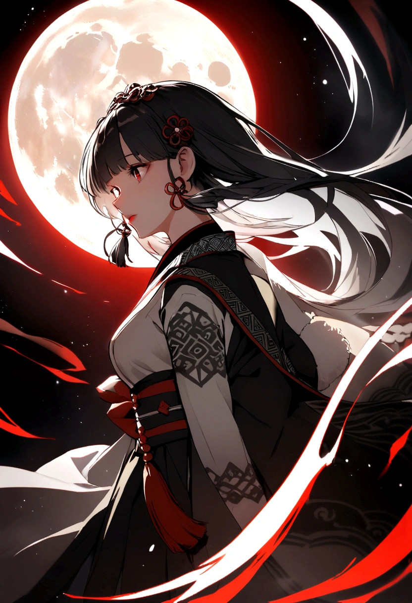 Create cool Asian Design red white black with tress and The Moon