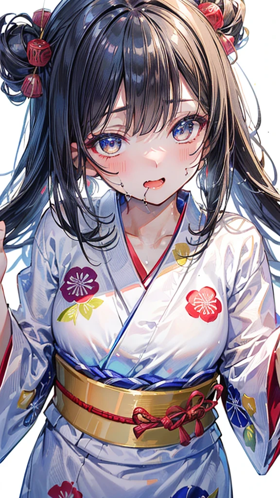 (Best quality, 8k, 32k, Masterpiece, UHD,:1.2),RAW, 1girl,ultra cute , natural lighting,transparent shining eyes, 20yo ,fair complexion, (ecstasy:0.8) ,(slut:0.8), (vulgarity:0.8), (fucked silly:0.8),(steam:0.8),(trembling:1.3)),((traditional yukata )) , White background, head shot, face Closeup, Closeup face