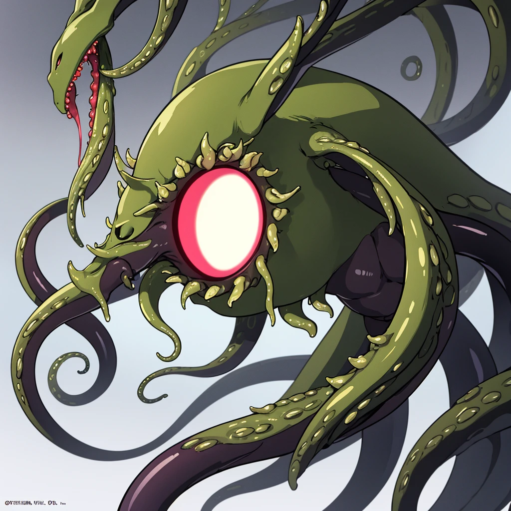 (No humans)、An alien tentacle creature with tentacles branching out from a central body with a single large eye、From the side