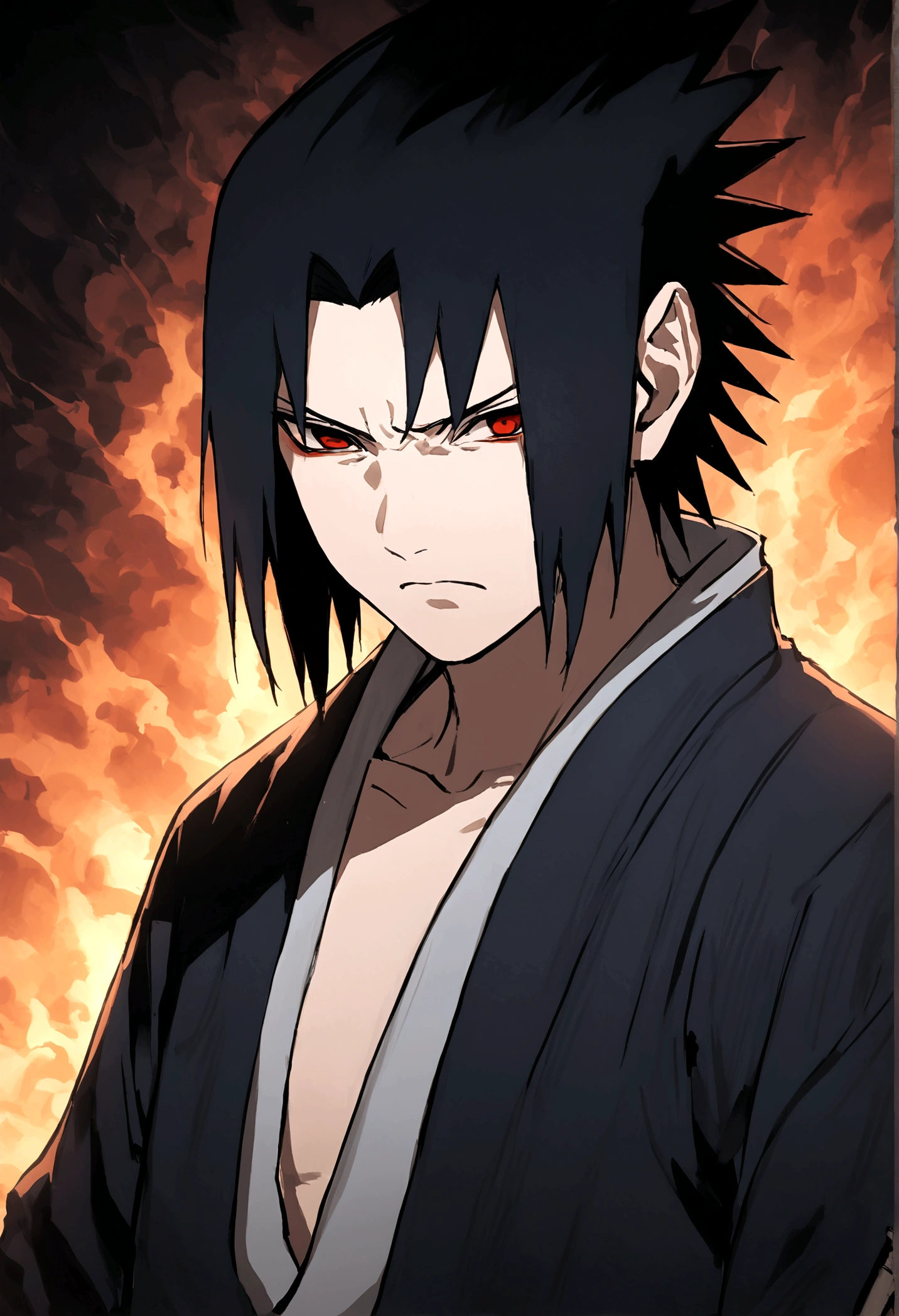 sasuke uchiha, with dagger, upper body, sharingan, angry