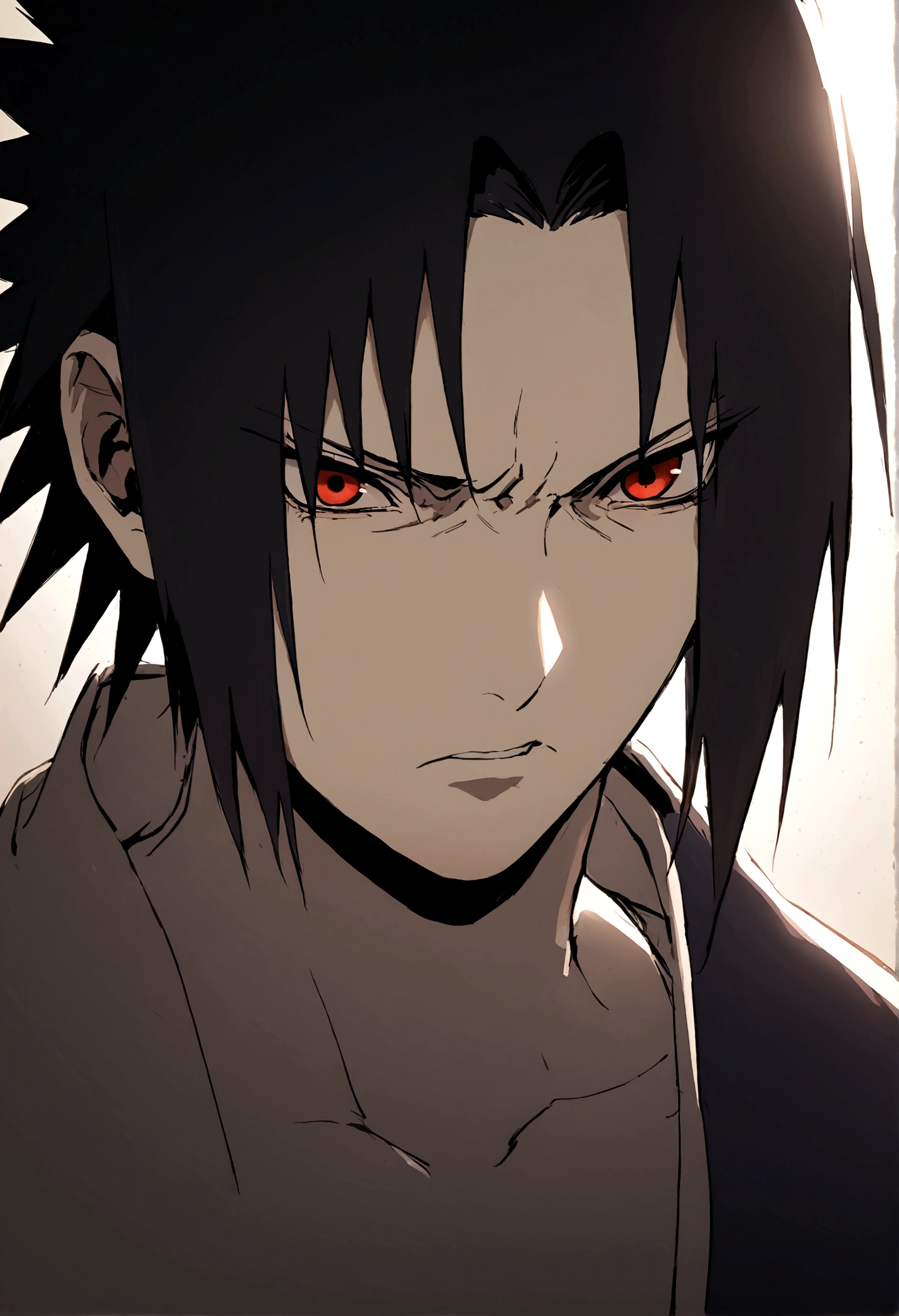 sasuke uchiha, with dagger, upper body, sharingan, angry