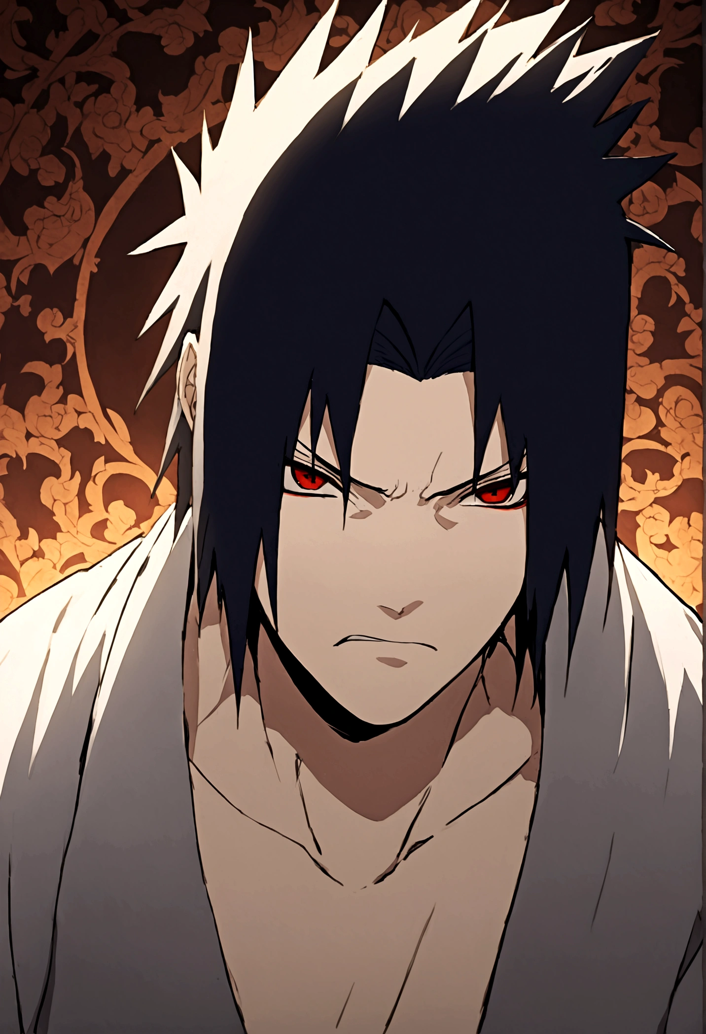 sasuke uchiha, with dagger, upper body, sharingan, angry