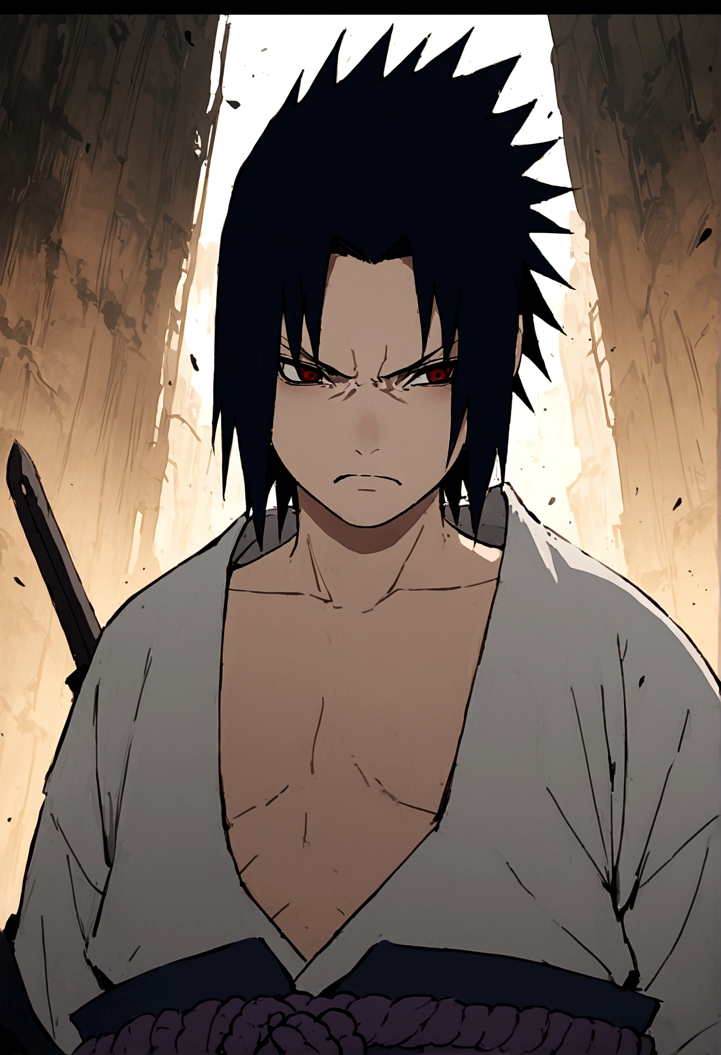 sasuke uchiha, with dagger, upper body, sharingan, angry
