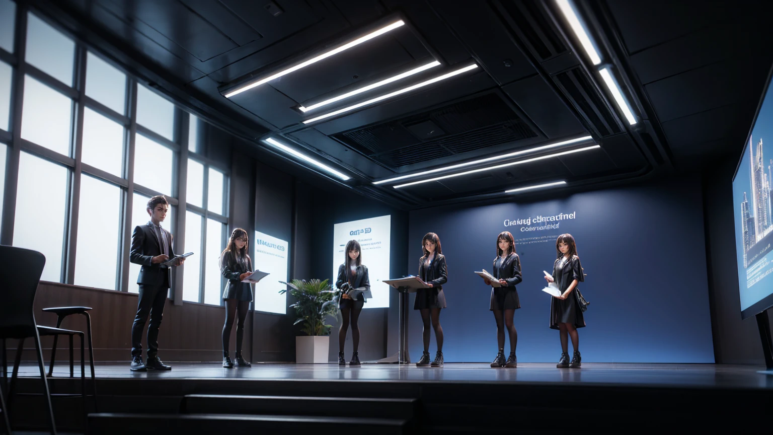 modern, futuristic, Student Presentation Session Platform for young individuals to present their ideas and projects. Awards given for outstanding presentations perfect pictures, super realistic image, futuristic, metaverse