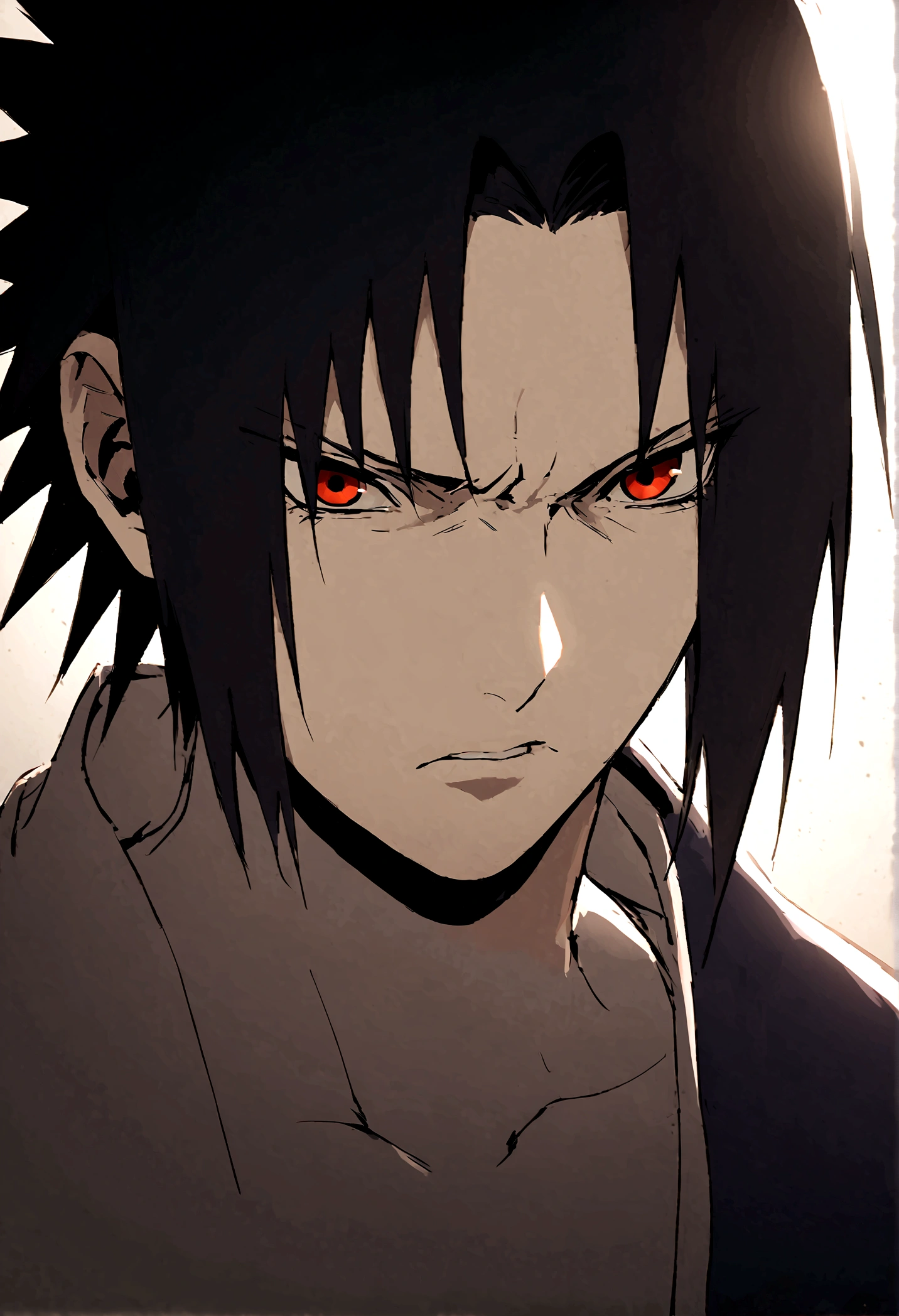 sasuke uchiha, with dagger, upper body, sharingan, 