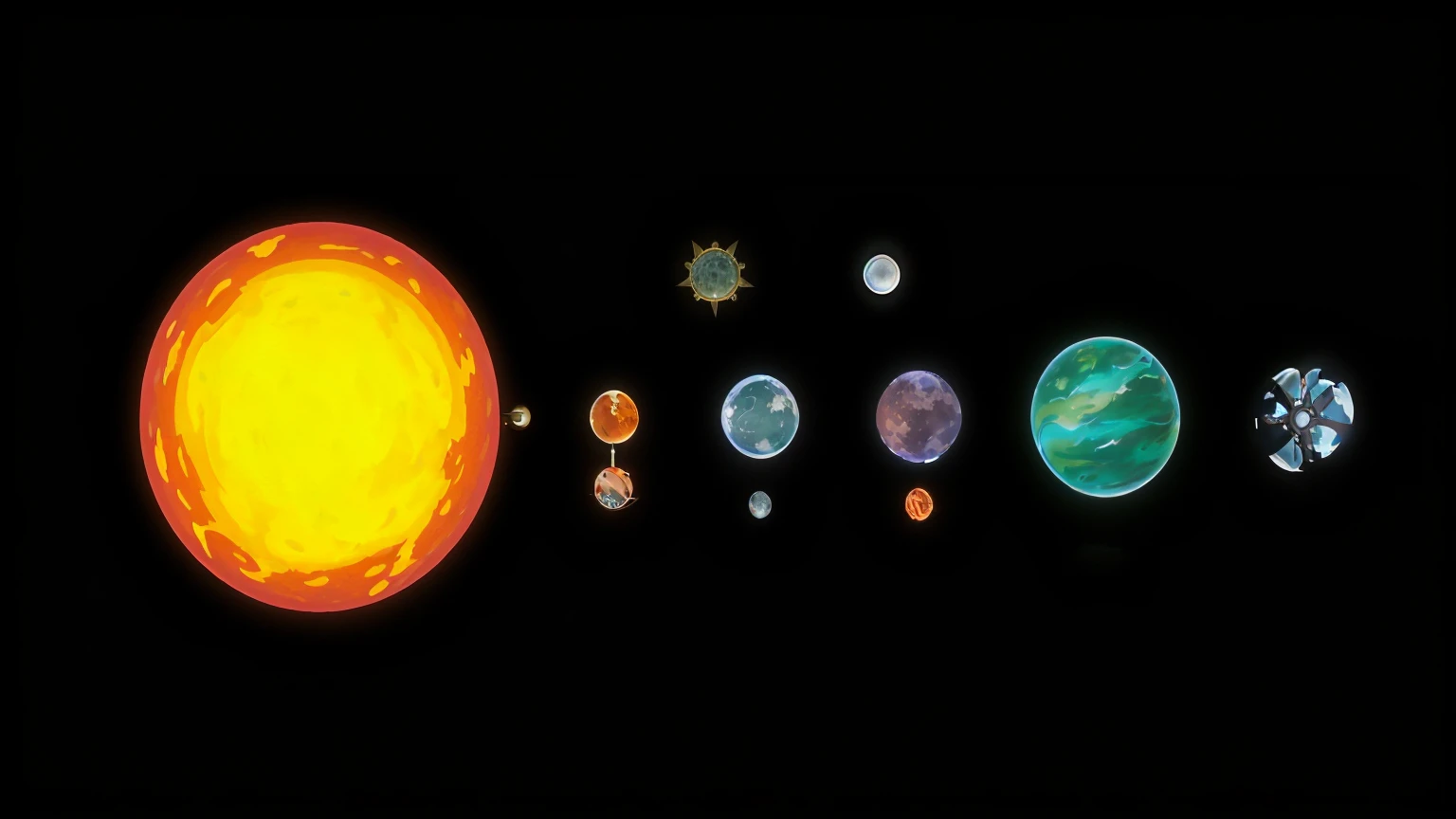 arafed view of the planet and their sun and moon, planet behind, Massive cosmic scale, planet, Solar System, covered Solar System, floating planet and moons, planet in the background, planet and galaxies, the midjourney Multiverse, Multiverse!!!!!!, standing in the Solar System, planet and stars, In the Universe.Highly realistic, mini planet