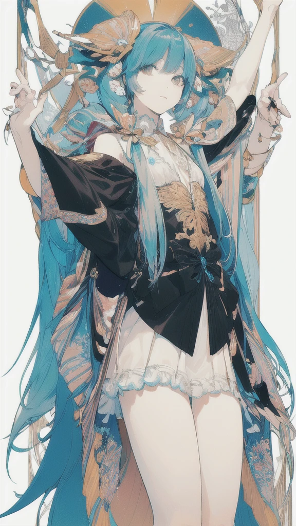 leaning back with hands out in the air,girl、high school girl、(masterpiece, highest quality, official art:1.2), (flat color:1.5),(colorful),looking at the viewer,1 girl,alone, white background, ,(2D:1.5) ,NSFW