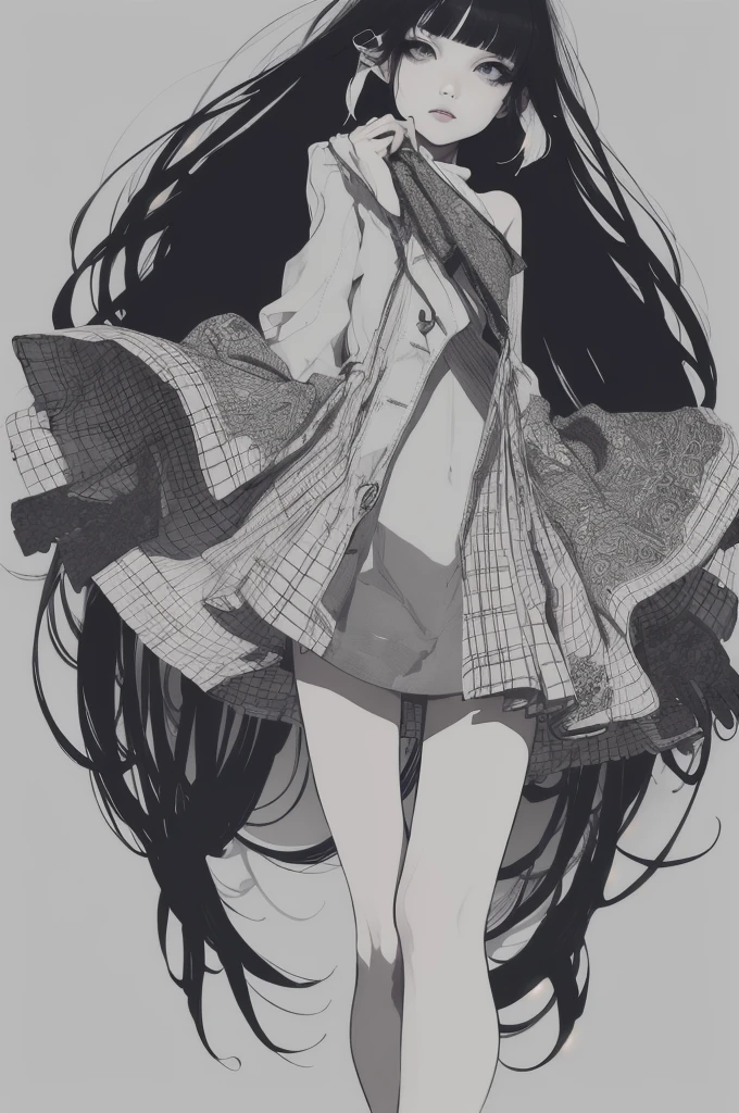 magazine,leaning buck with hands out in the air,girl from below view、succubus, twin tail hair, relax, ((((masterpiece)))), very_high_resolution, high quality, full color, large_filesize, illust,(flat color:1.5),(colorful), Gray white background