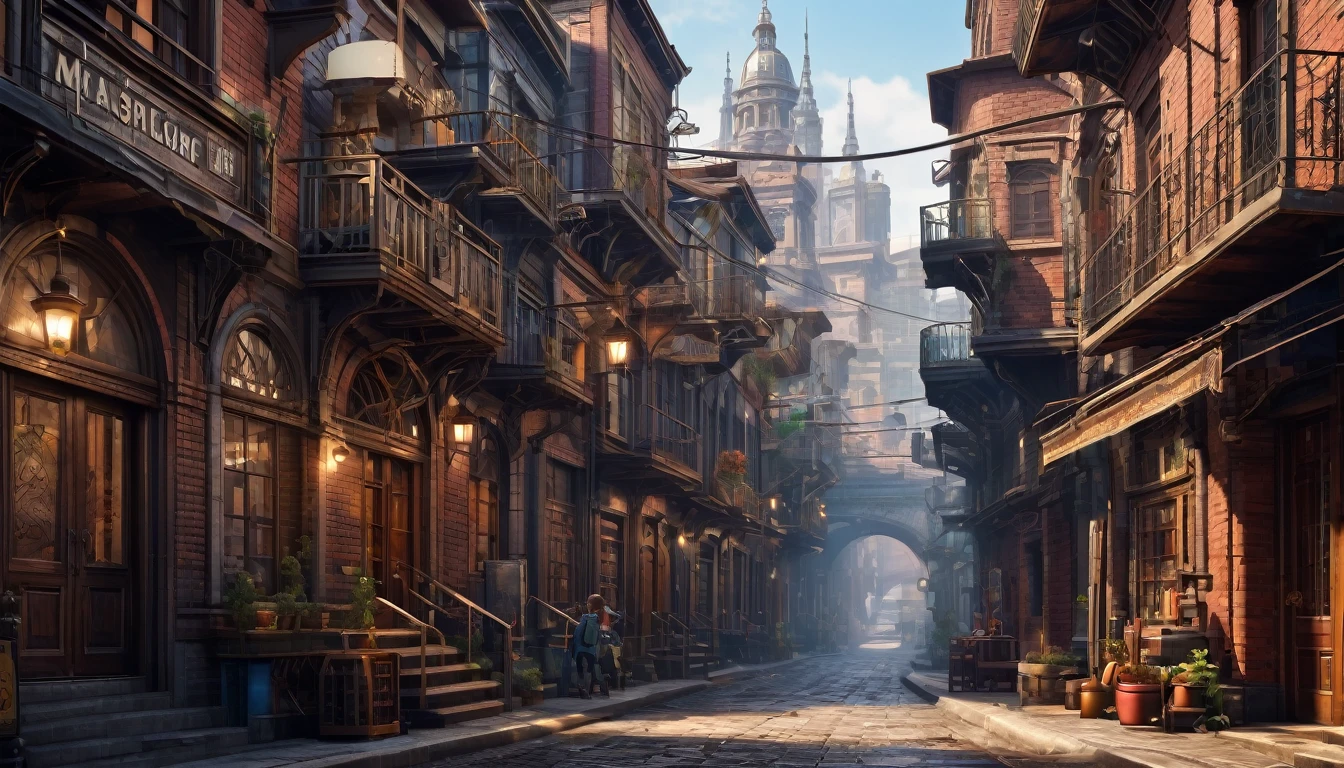 (extremely detailed CG unity 8k wallpaper),(masterpiece), (best quality), (ultra-detailed), (best illustration),(best shadow), cowboy shot, (sharp eyeliner, eyeshadow, detailed eyes:1), city background, ,BREAK , (star15school:1.2), hair ornament, , ((masterpiece)),((best quality)),((high detial)),((realistic,)) Industrial age city, deep canyons in the middle, architectural streets, bazaars, Bridges, rainy days, steampunk, European architecture