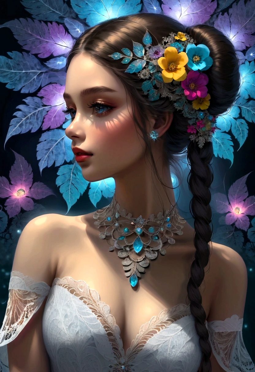 (masterpiece, Top quality, best quality, Official Art, beautiful and aesthetic:1.2), (1 Girl), twintails, Extremely detailed,(Fractal Art:1.3),rich and colorful,The most detailed,Upper Body, [Lace],[Jewelry],[flower],